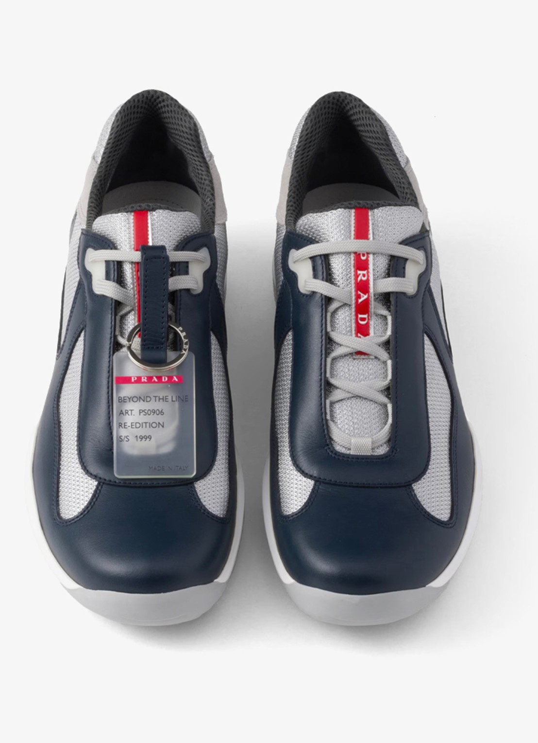 Prada America's Cup Original sneaker met leren details - detail 4 donkerblauw