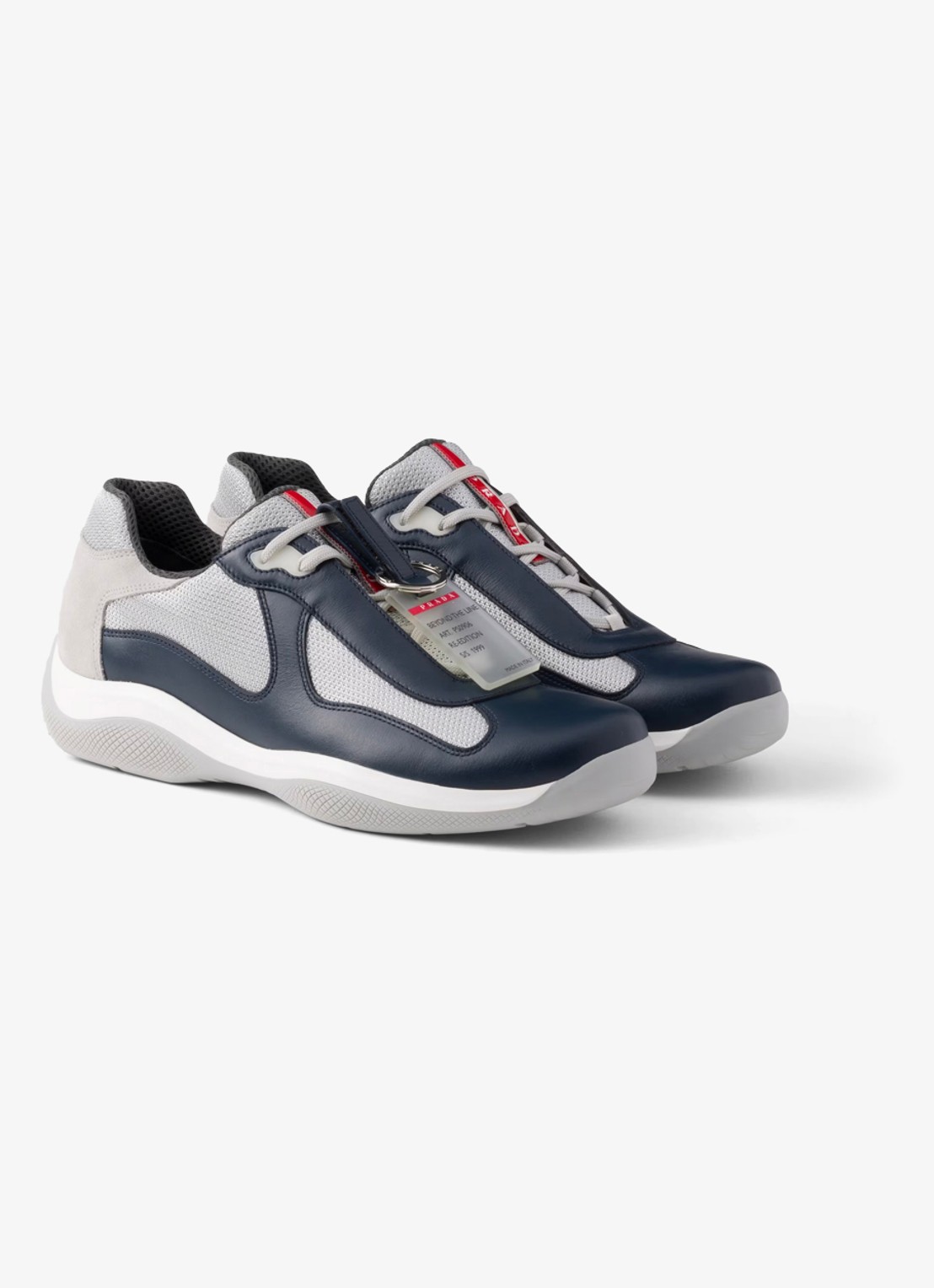 Prada America's Cup Original sneaker met leren details - voorkant 2 donkerblauw