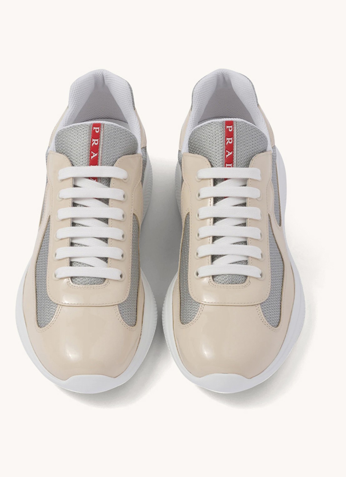 Prada America's Cup sneaker met lakleren details - achterkant 6 creme