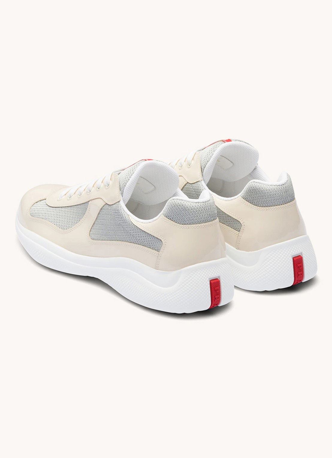 Prada America's Cup sneaker met lakleren details - detail creme