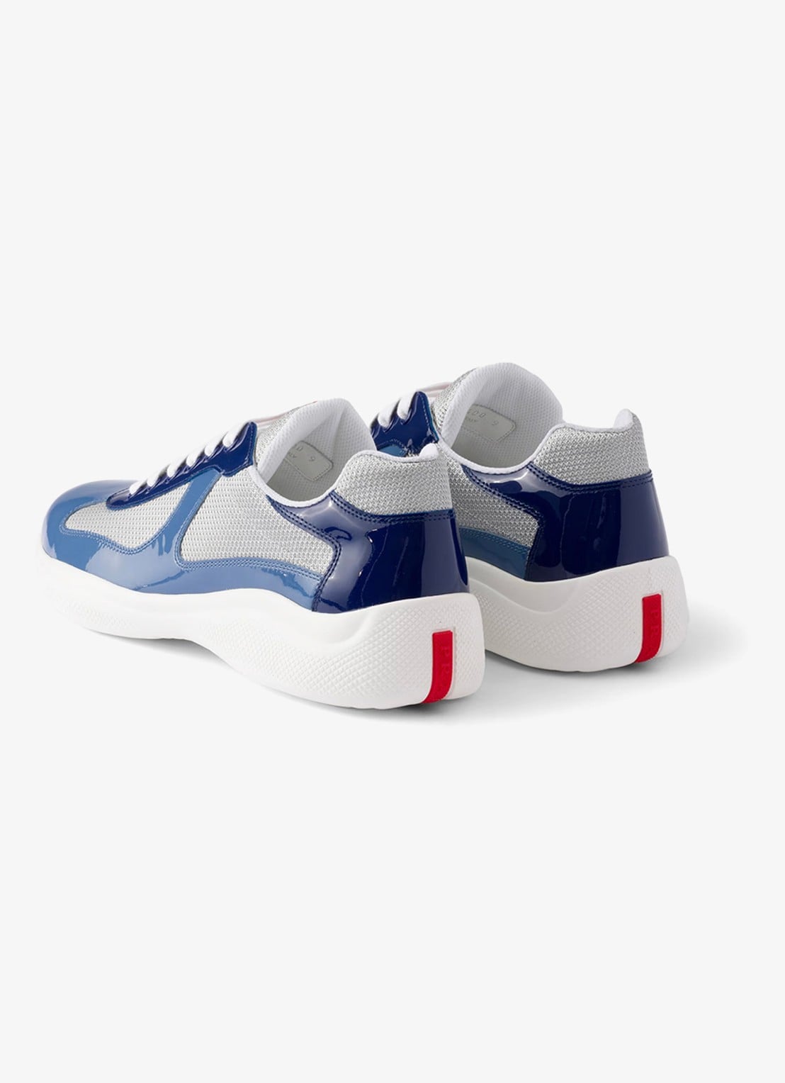 Prada America's Cup sneaker met lakleren details - achterkant blauw