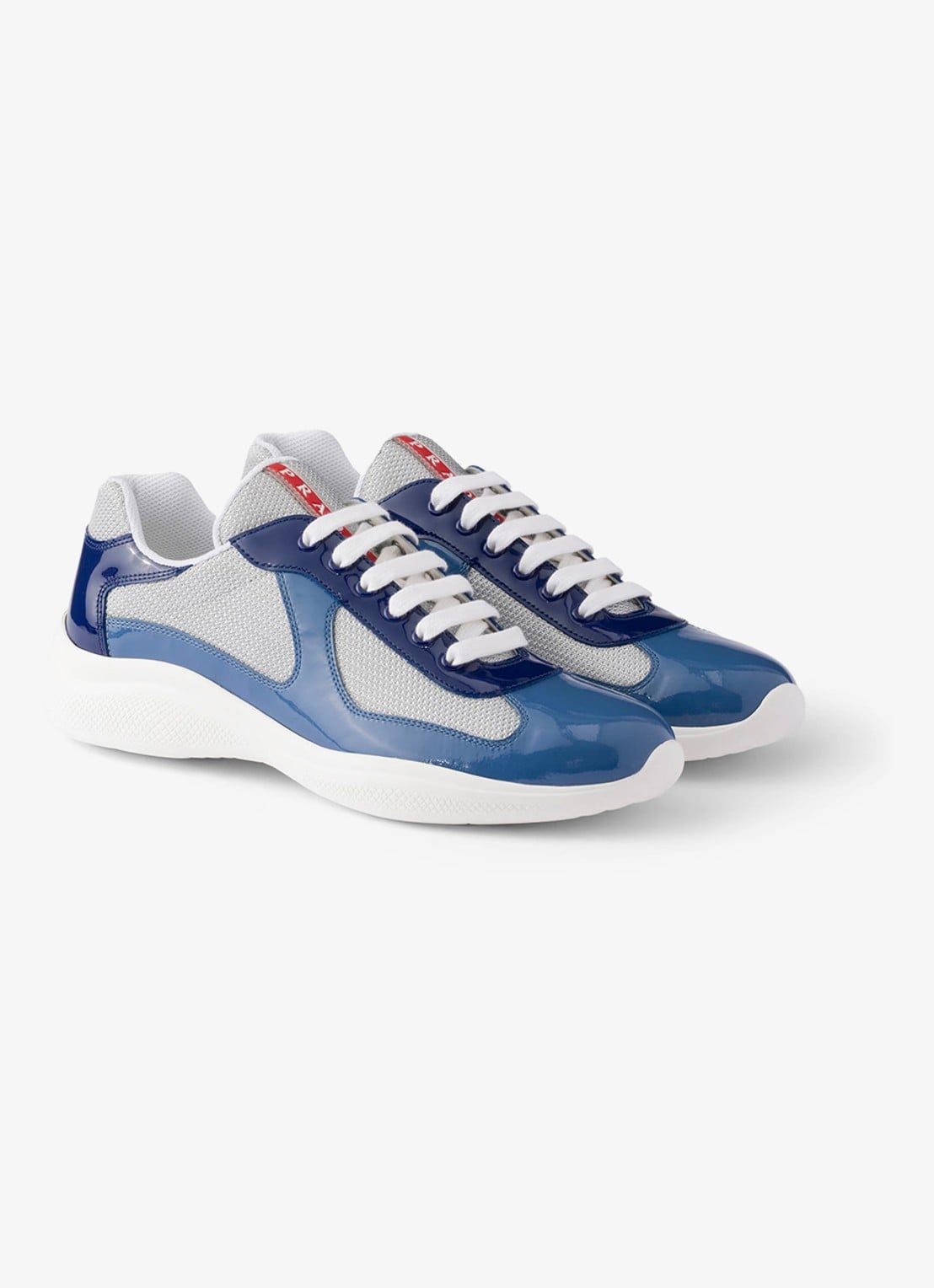 Prada America's Cup sneaker met lakleren details - voorkant 3 blauw
