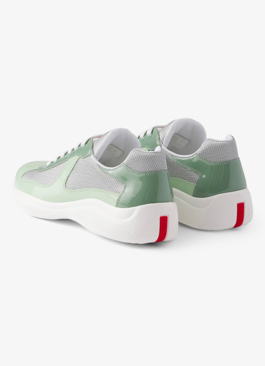 Prada America's Cup sneaker met lakleren details - achterkant lichtgroen