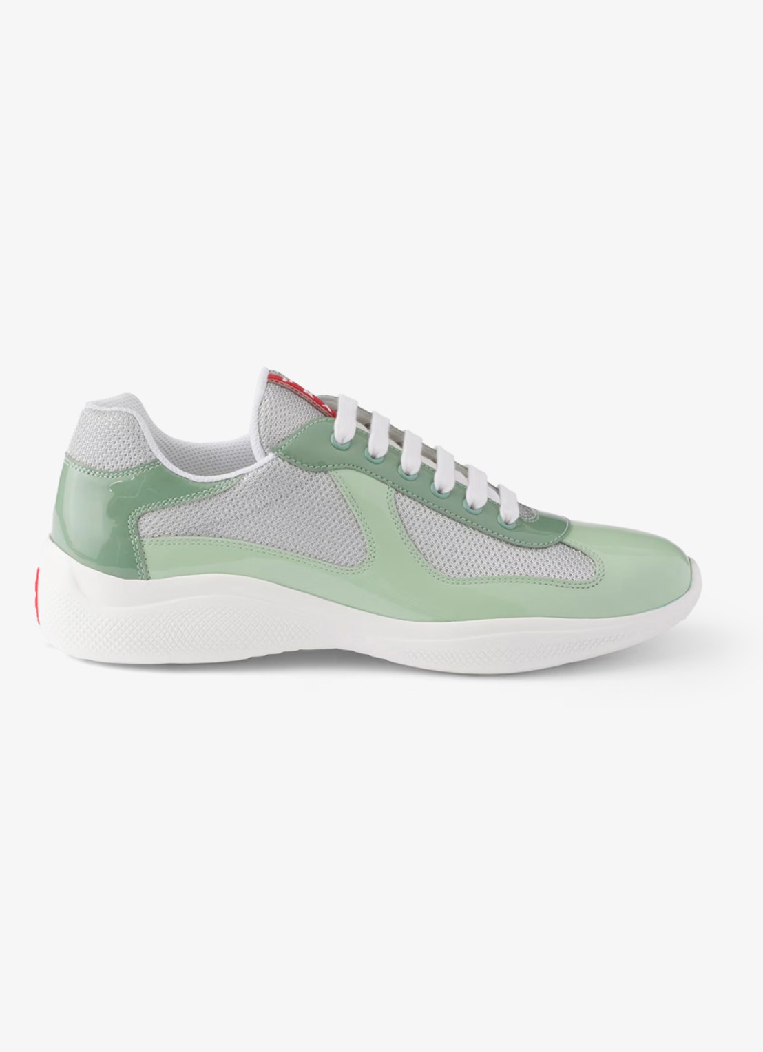 Prada America's Cup sneaker met lakleren details - voorkant 2 lichtgroen
