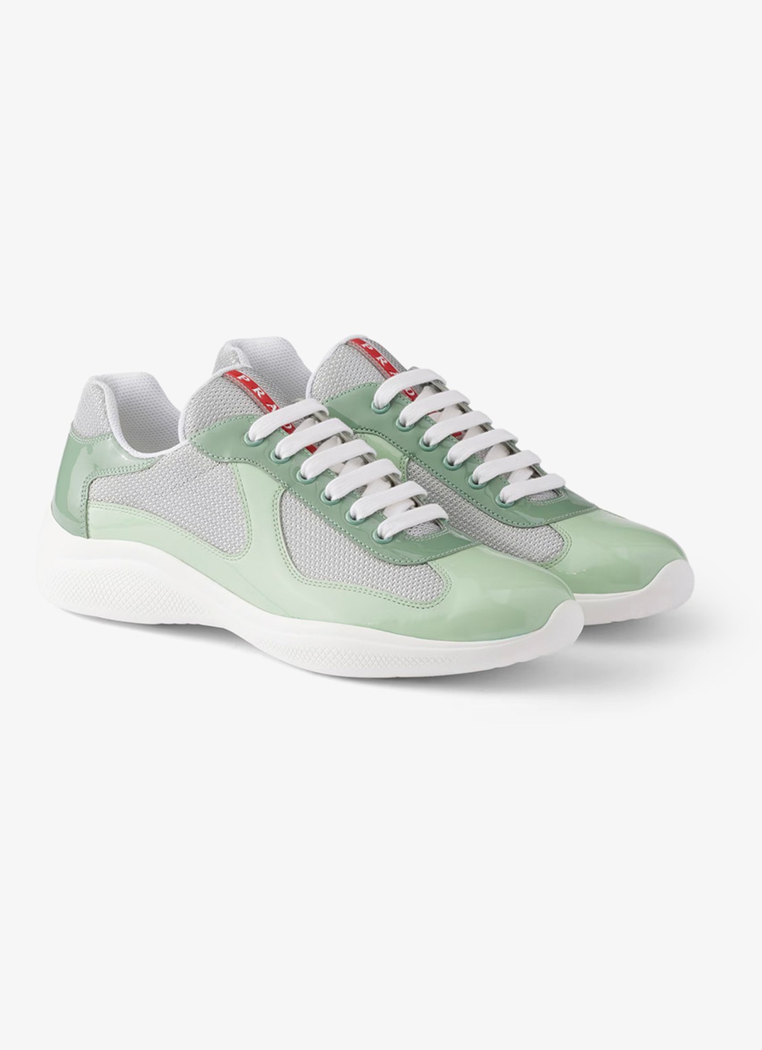 Prada America's Cup sneaker met lakleren details - voorkant 3 lichtgroen
