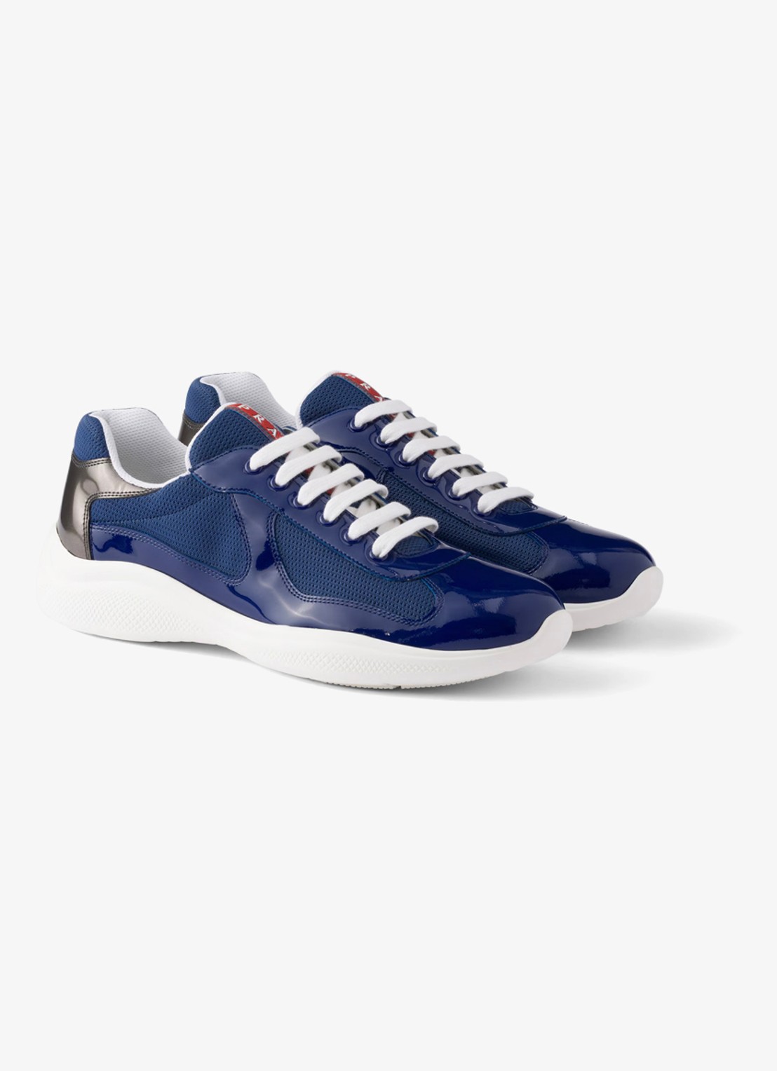 Prada America's Cup sneaker van mesh met details van lakleer - voorkant 5 donkerblauw