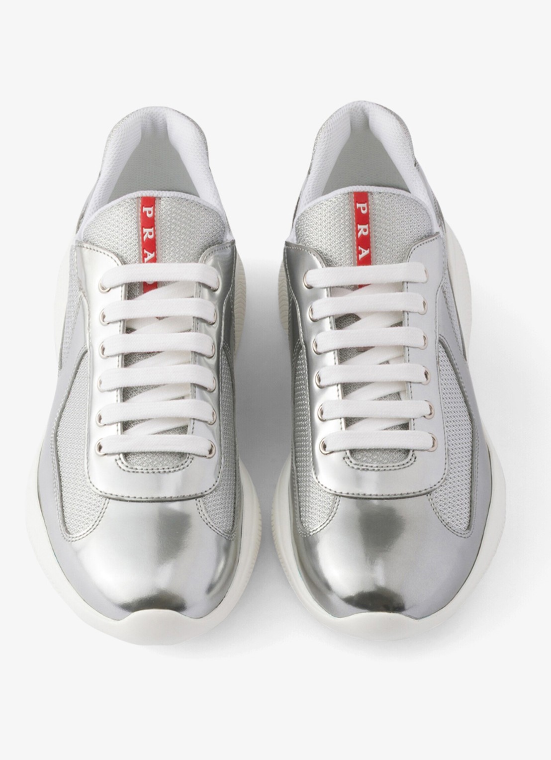 Prada America's Cup sneaker van mesh met metallic finish - detail 2 zilver