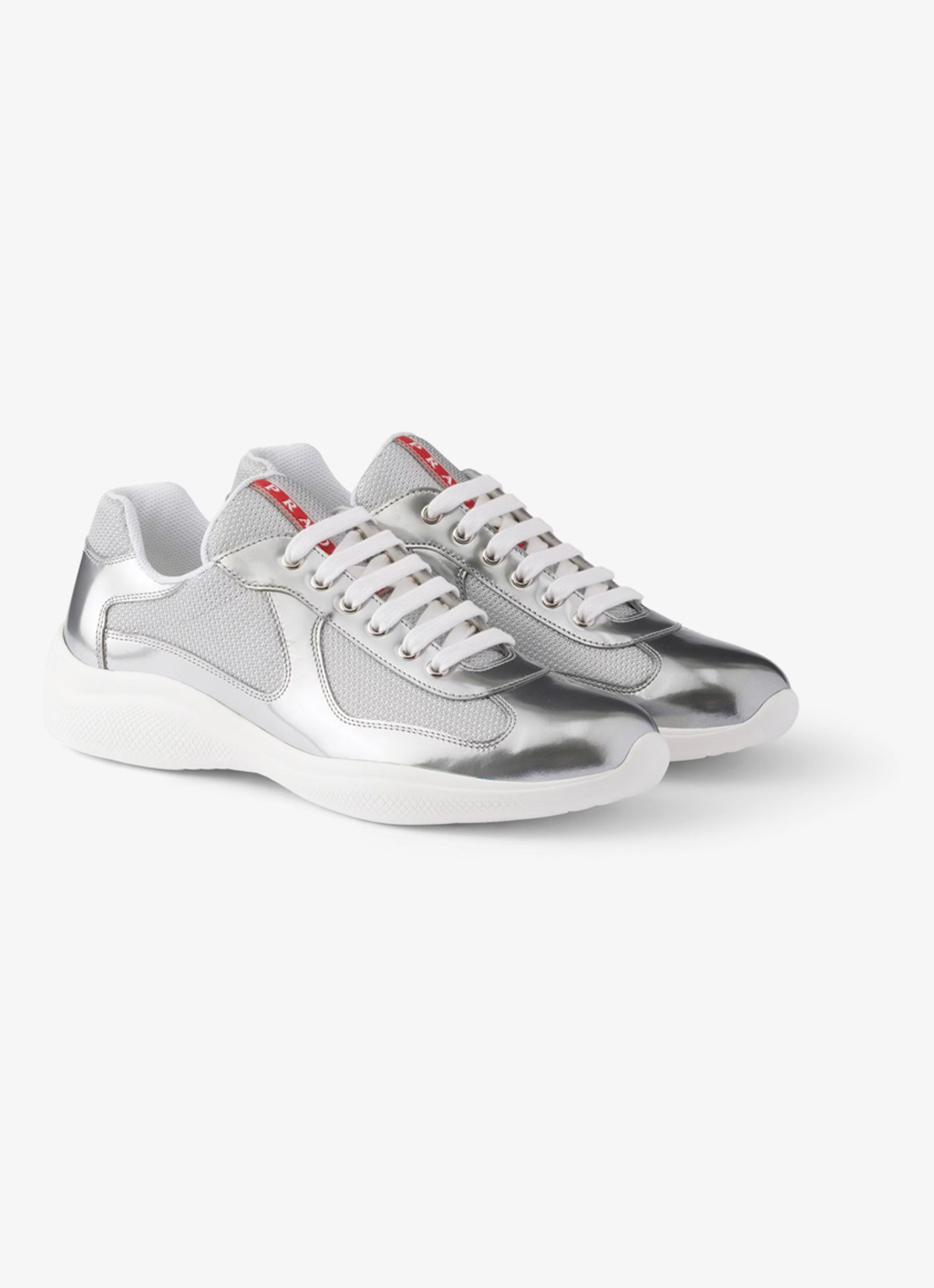 Prada America's Cup sneaker van mesh met metallic finish - voorkant 6 zilver