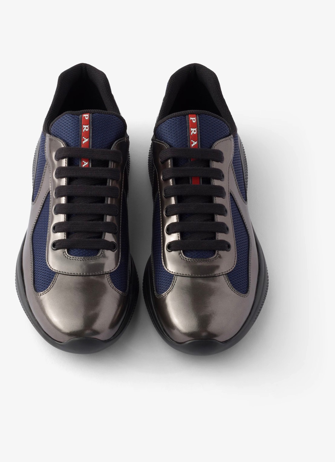 Prada America's Cup sneaker van mesh met metallic finish - detail 2 donkerblauw