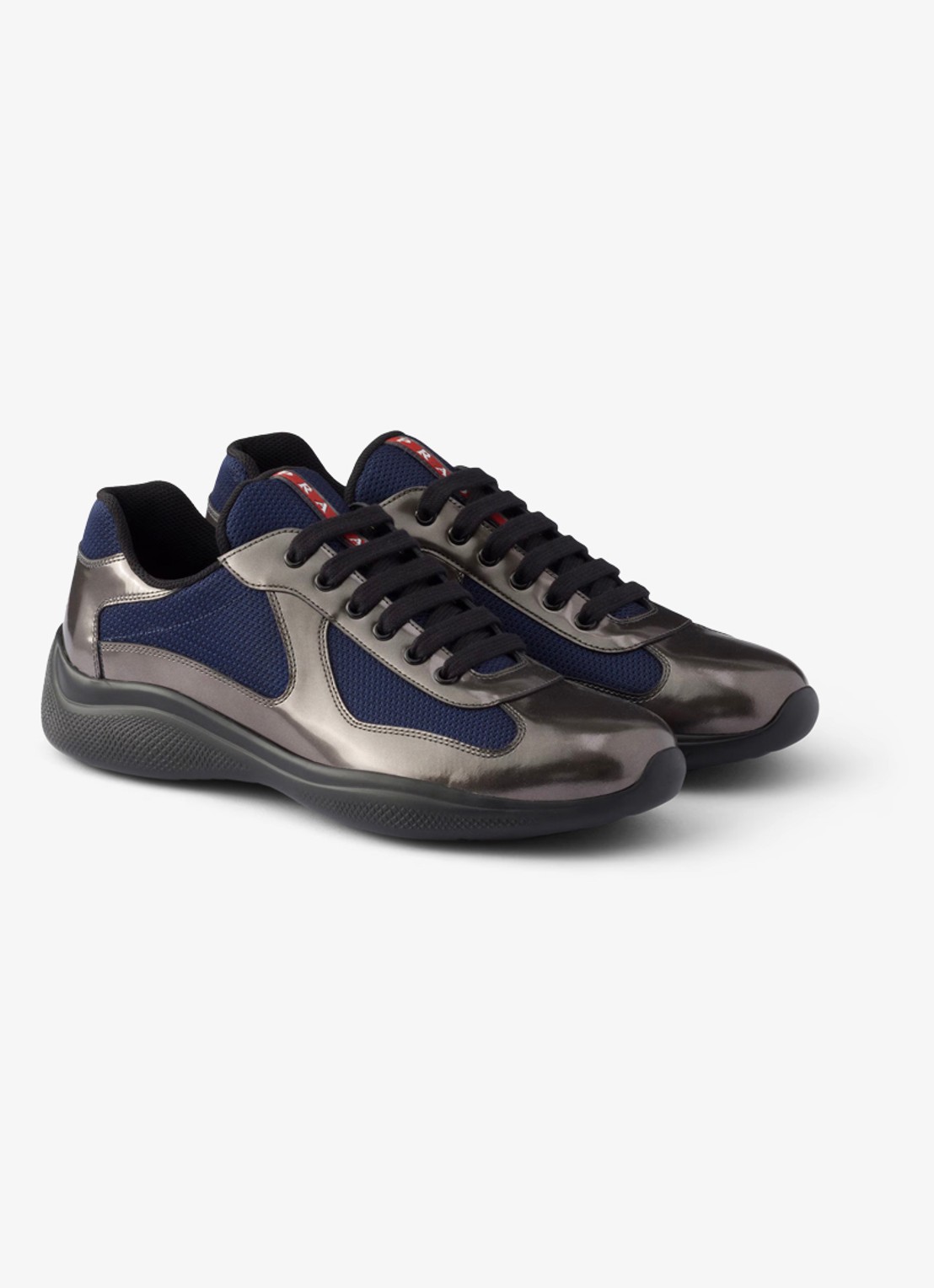 Prada America's Cup sneaker van mesh met metallic finish - voorkant 6 donkerblauw