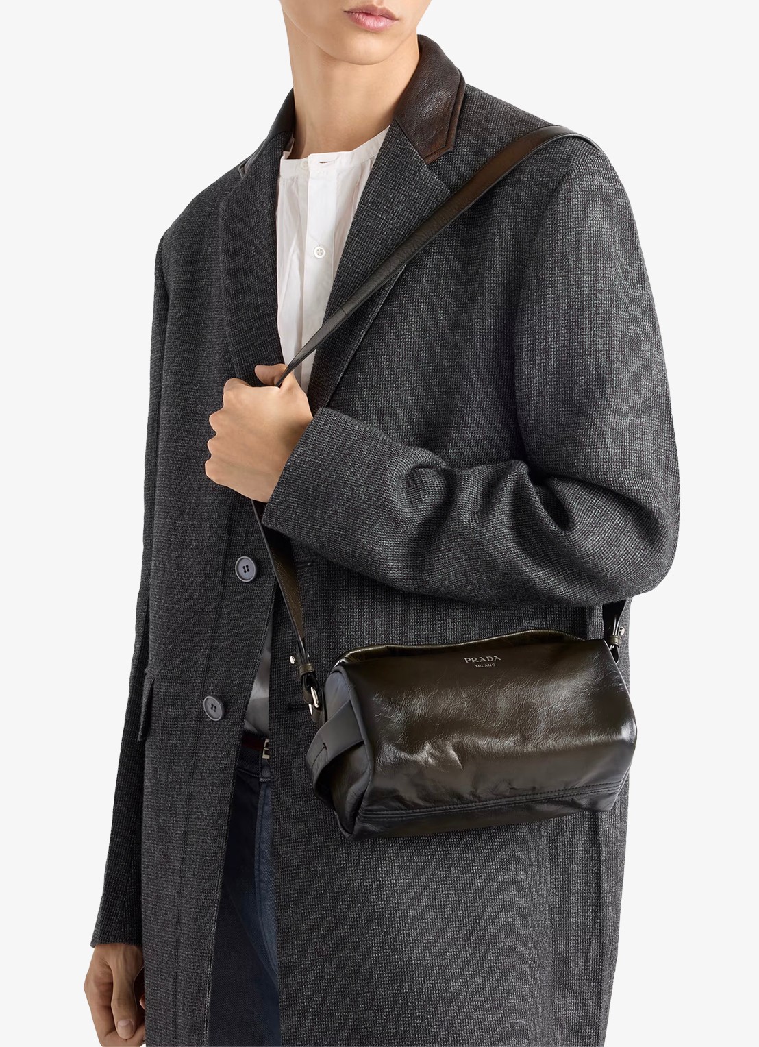 Prada Antiqued handtas van kalfsleer - voorkant 2 legergroen