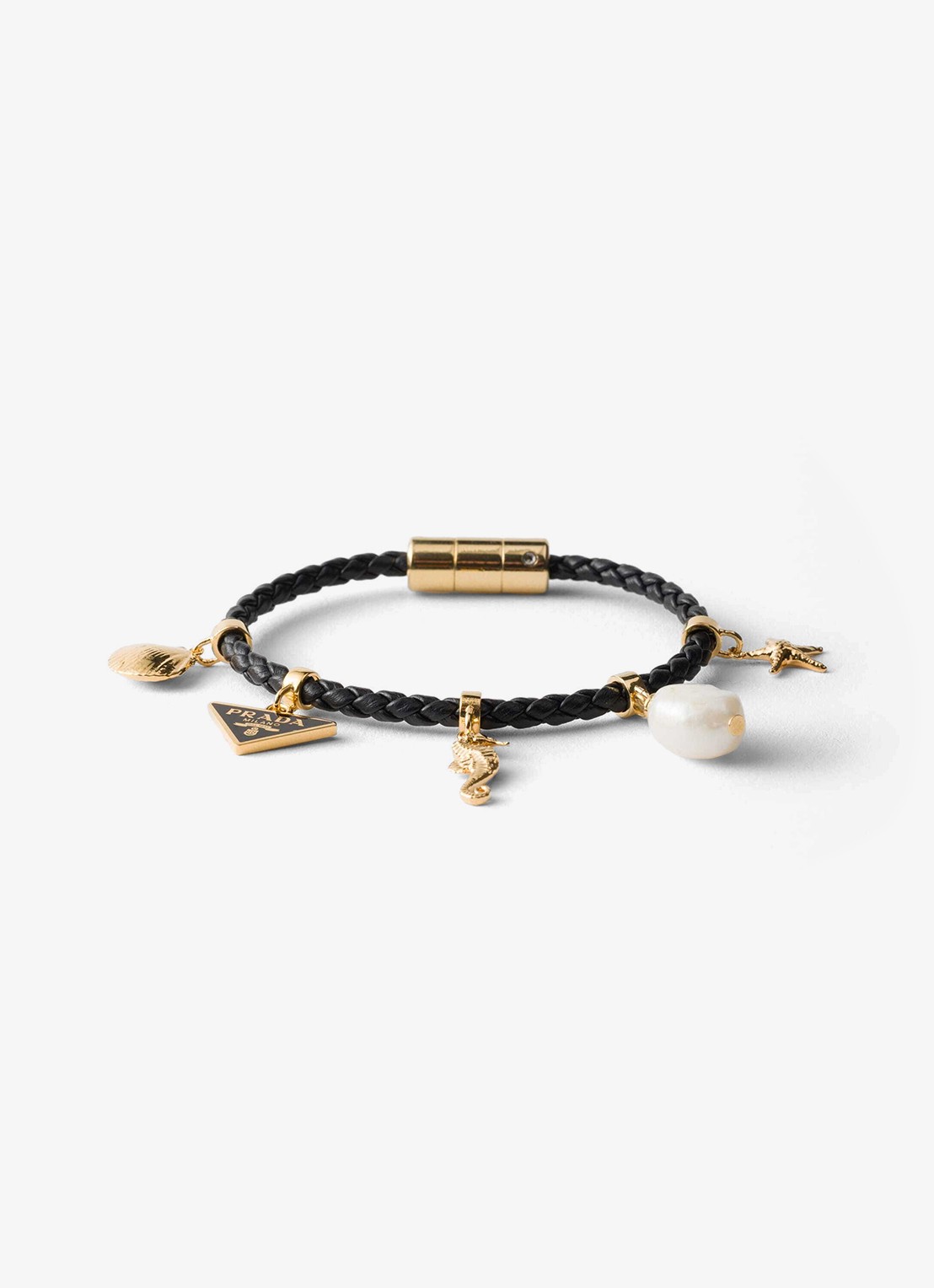 Prada Armband van leer met bedels - voorkant zwart