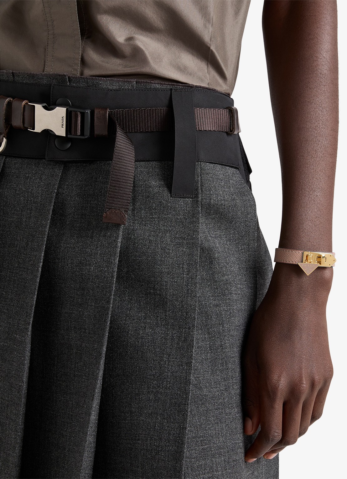 Prada Armband van leer met logo - voorkant 3 oudroze
