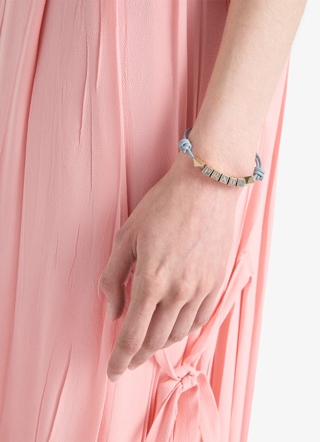 Prada Armband van leer met logo - voorkant 3 lichtblauw