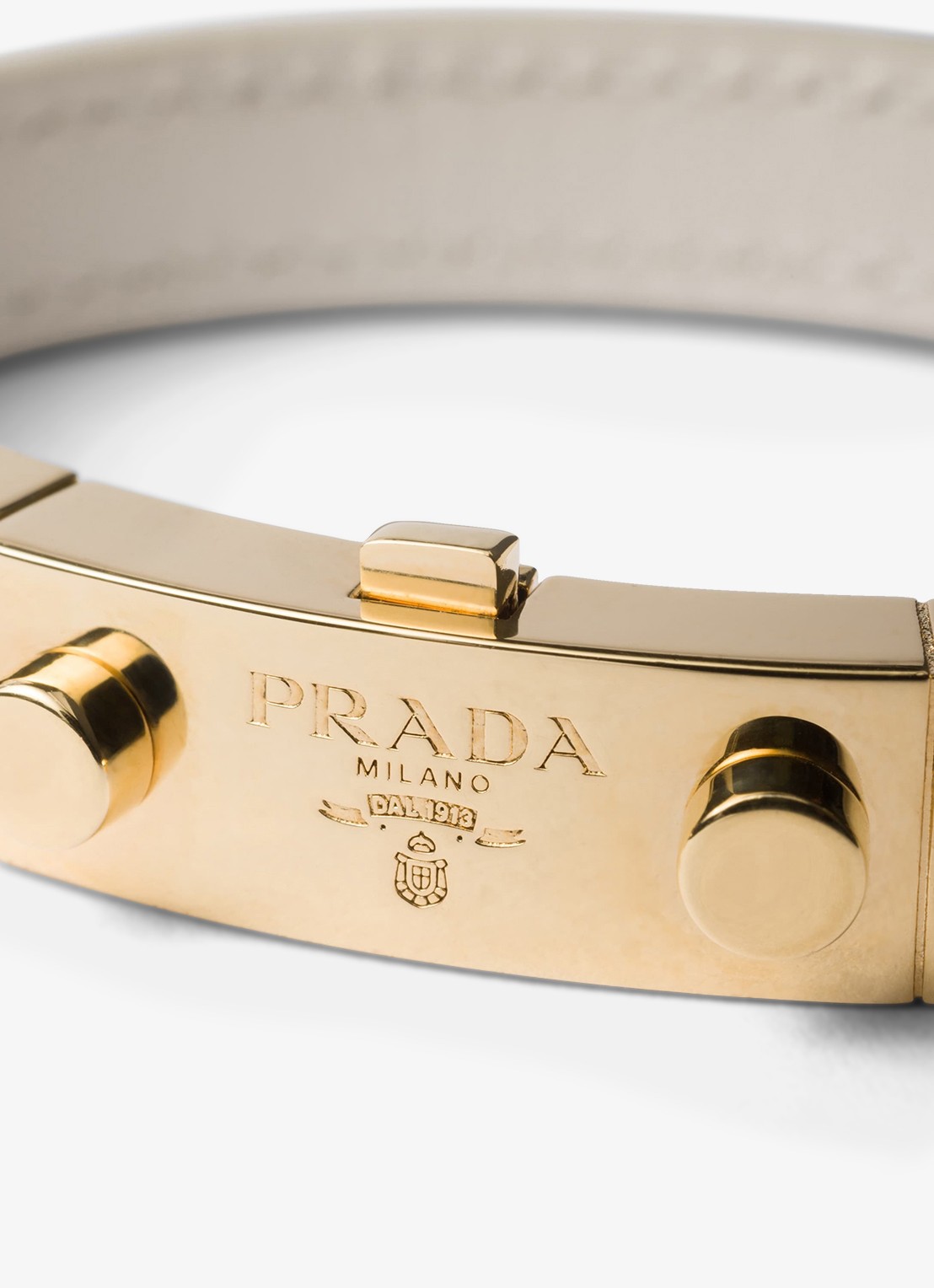 Prada Armband van leer met logo - detail gebroken wit