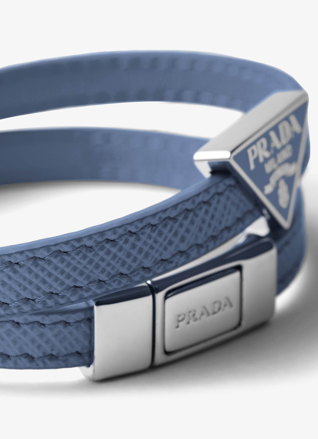 Prada Armband van leer met logo - detail 2 donkerblauw
