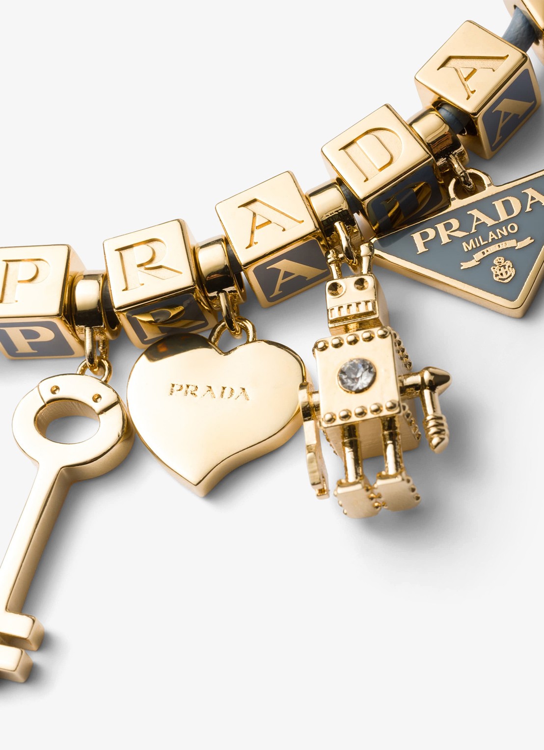 Prada Armband van leer - detail 3 staalblauw