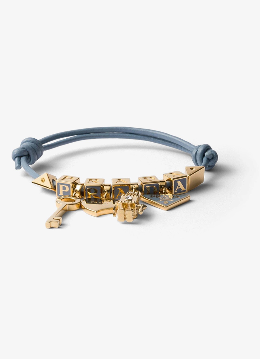 Prada Armband van leer - voorkant staalblauw