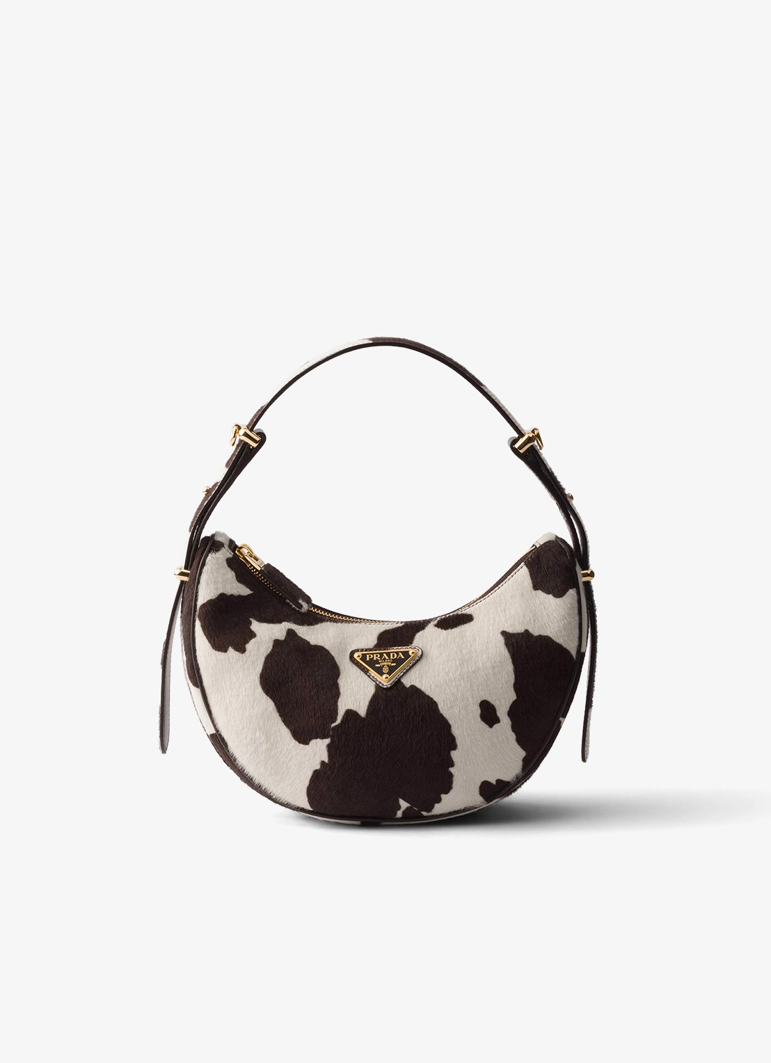 Prada Arqué Mini schoudertas van kalfsleer met ponyhair - voorkant donkerbruin