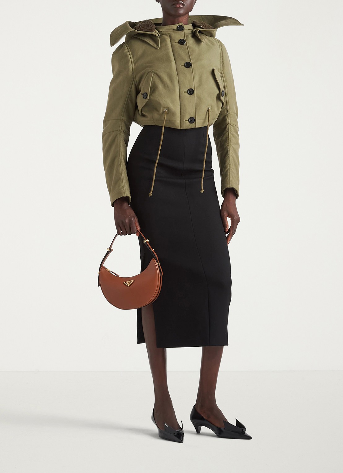 Prada Arqué Small schoudertas van leer - voorkant 2 bruin