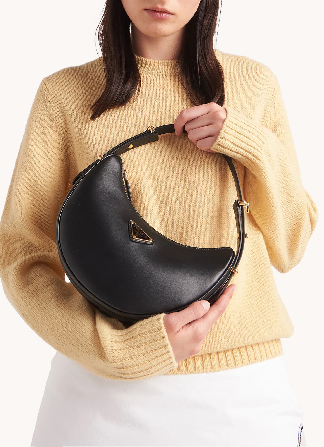 Prada Arqué Small schoudertas van leer - voorkant 3 zwart