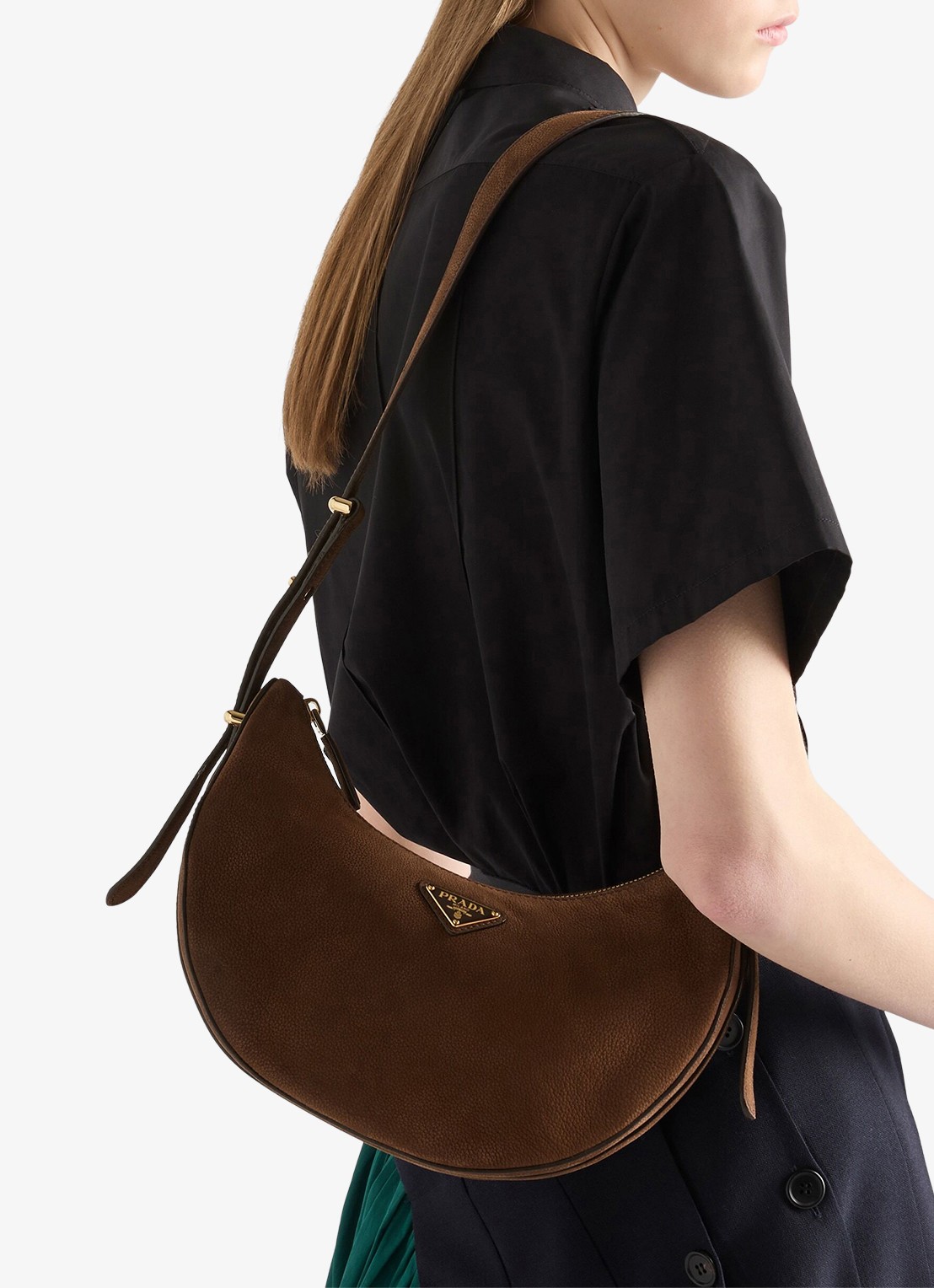 Prada Arqué Small schoudertas van nubuck - voorkant 2 bruin