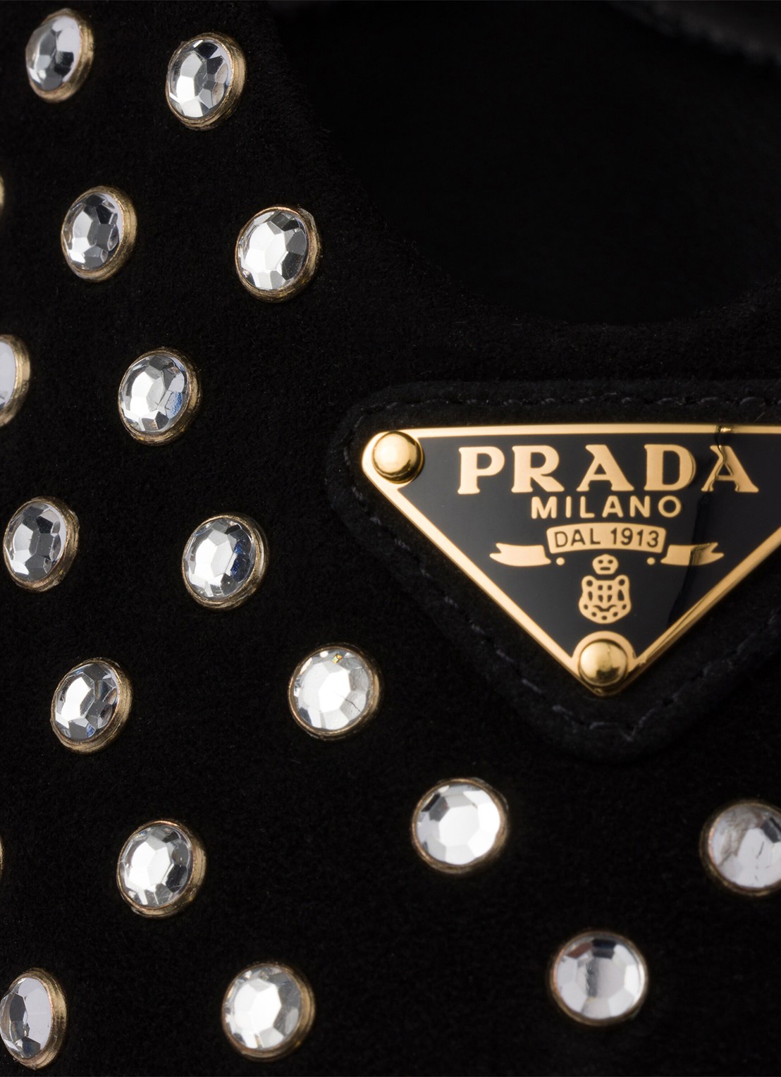 Prada Ballerina van geitensuède met strass - detail 5 zwart