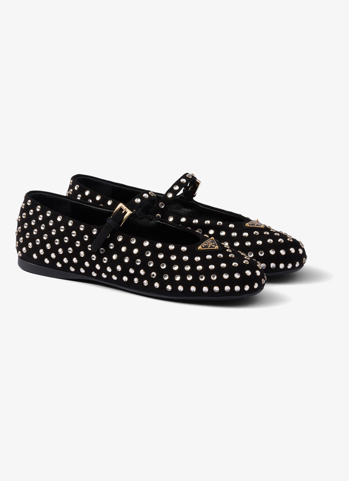Prada Ballerina van geitensuède met strass - voorkant zwart