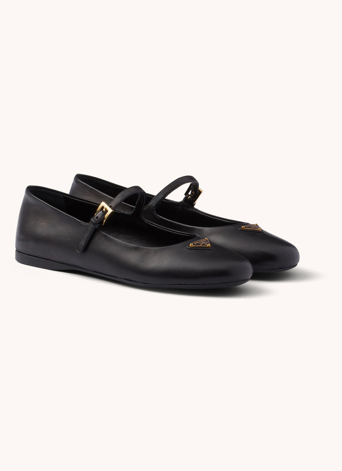 Prada Ballerina van leer met logo - voorkant 4 zwart