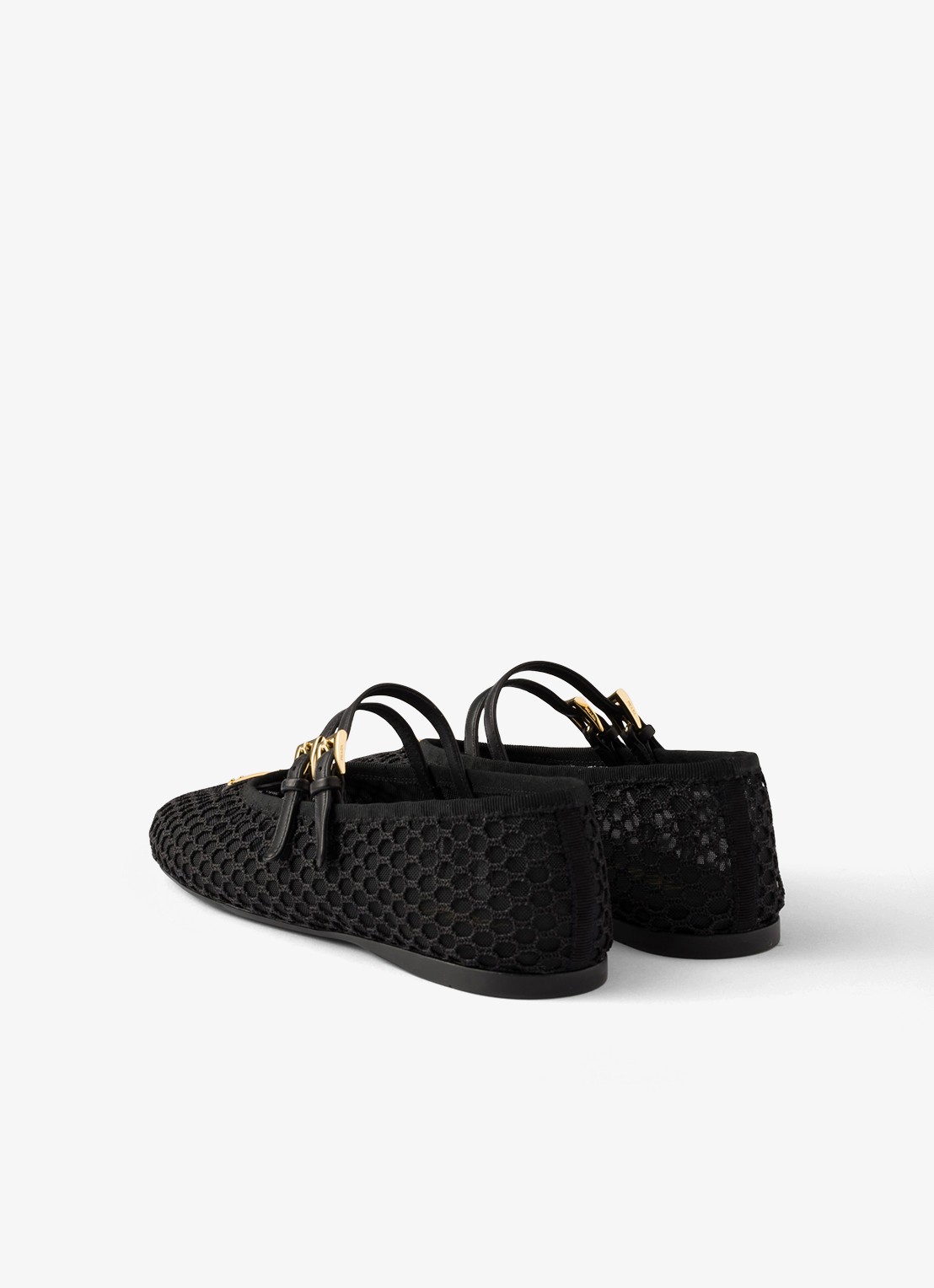 Prada Ballerina van mesh met leren details  - achterkant 4 zwart