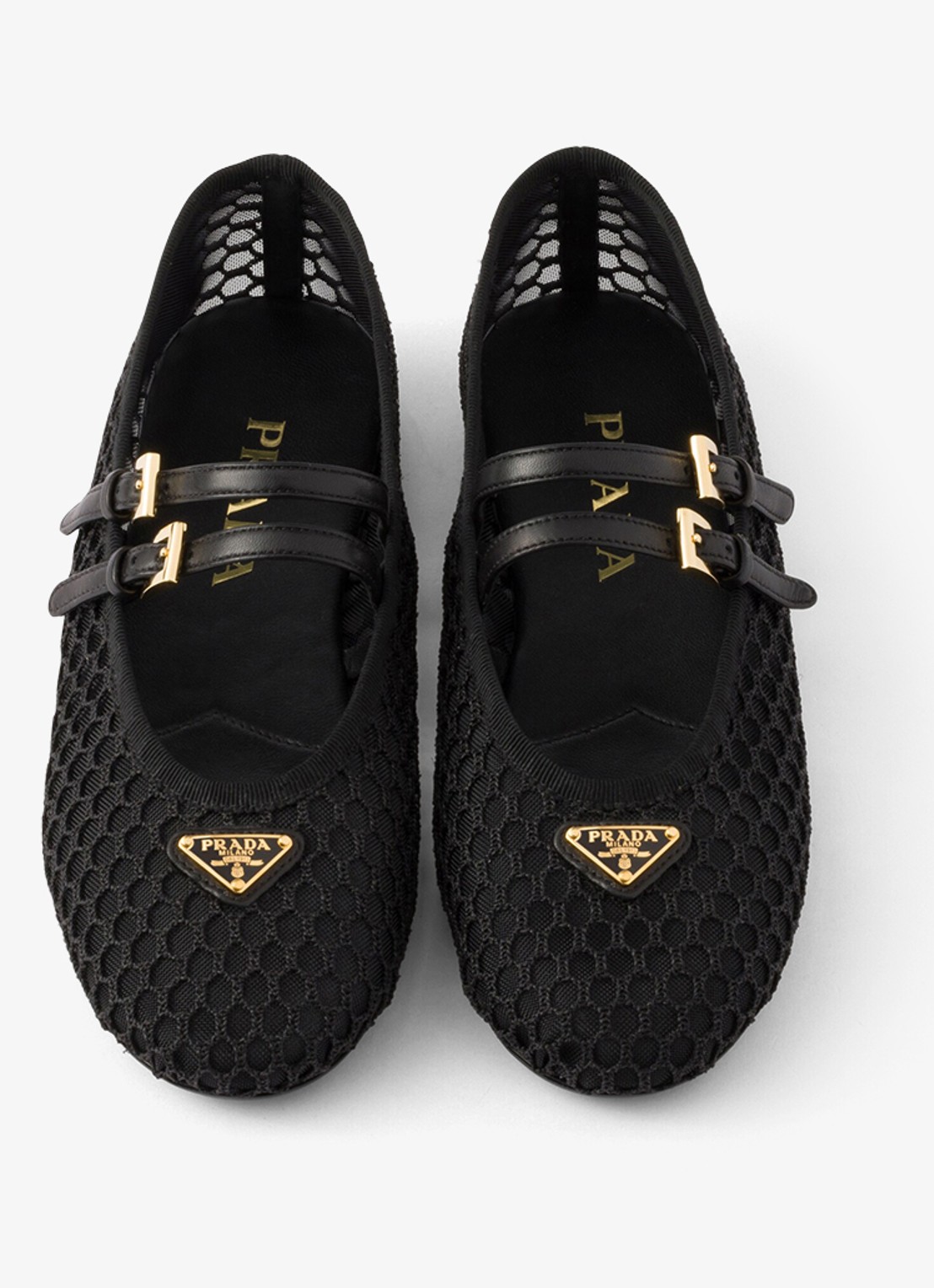 Prada Ballerina van mesh met leren details  - detail zwart
