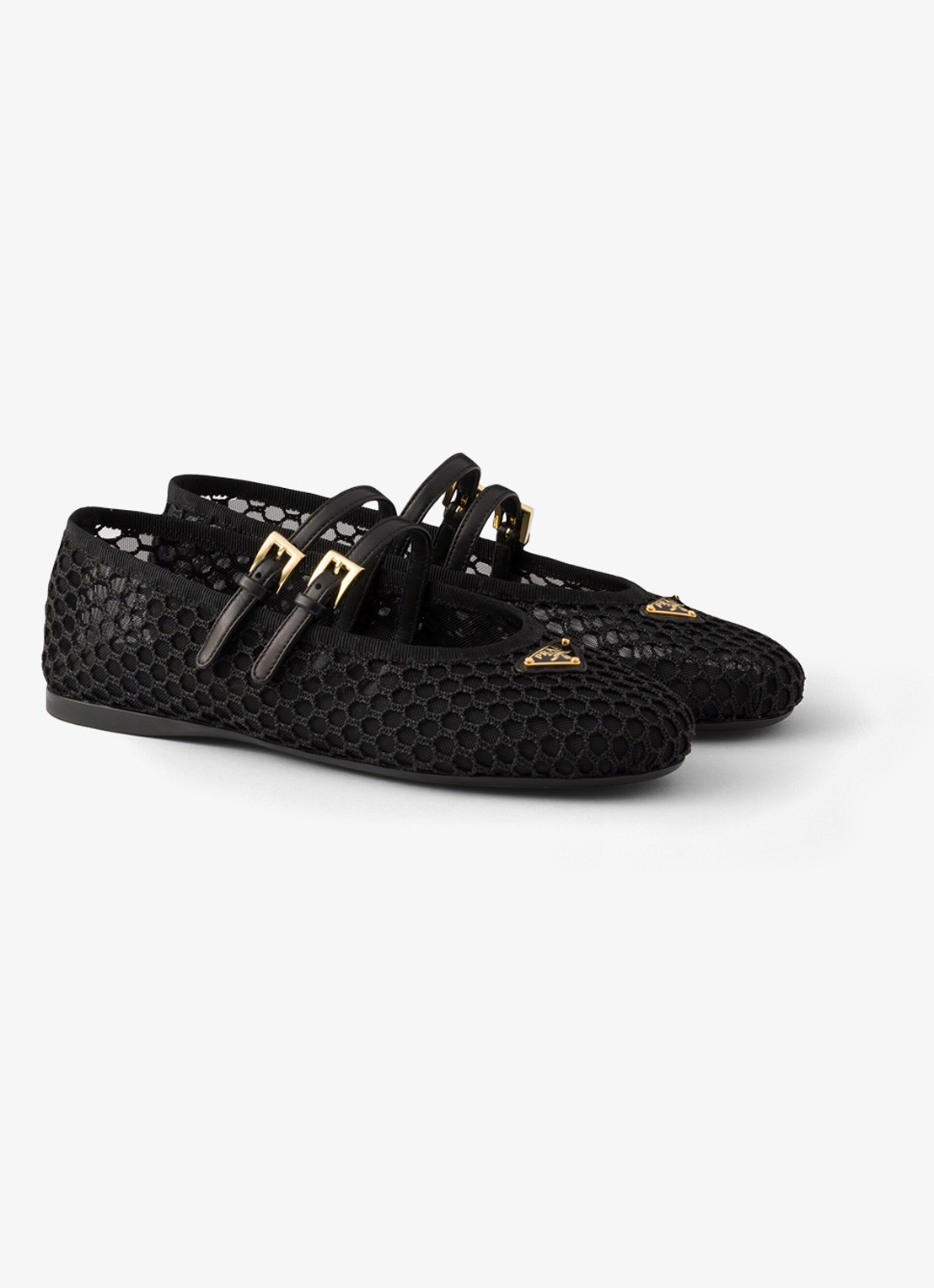 Prada Ballerina van mesh met leren details  - voorkant 5 zwart