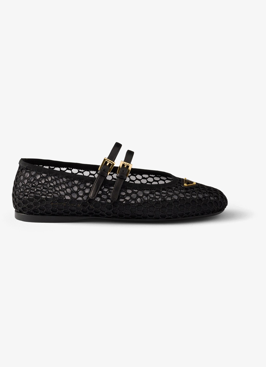 Prada Ballerina van mesh met leren details  - voorkant 6 zwart