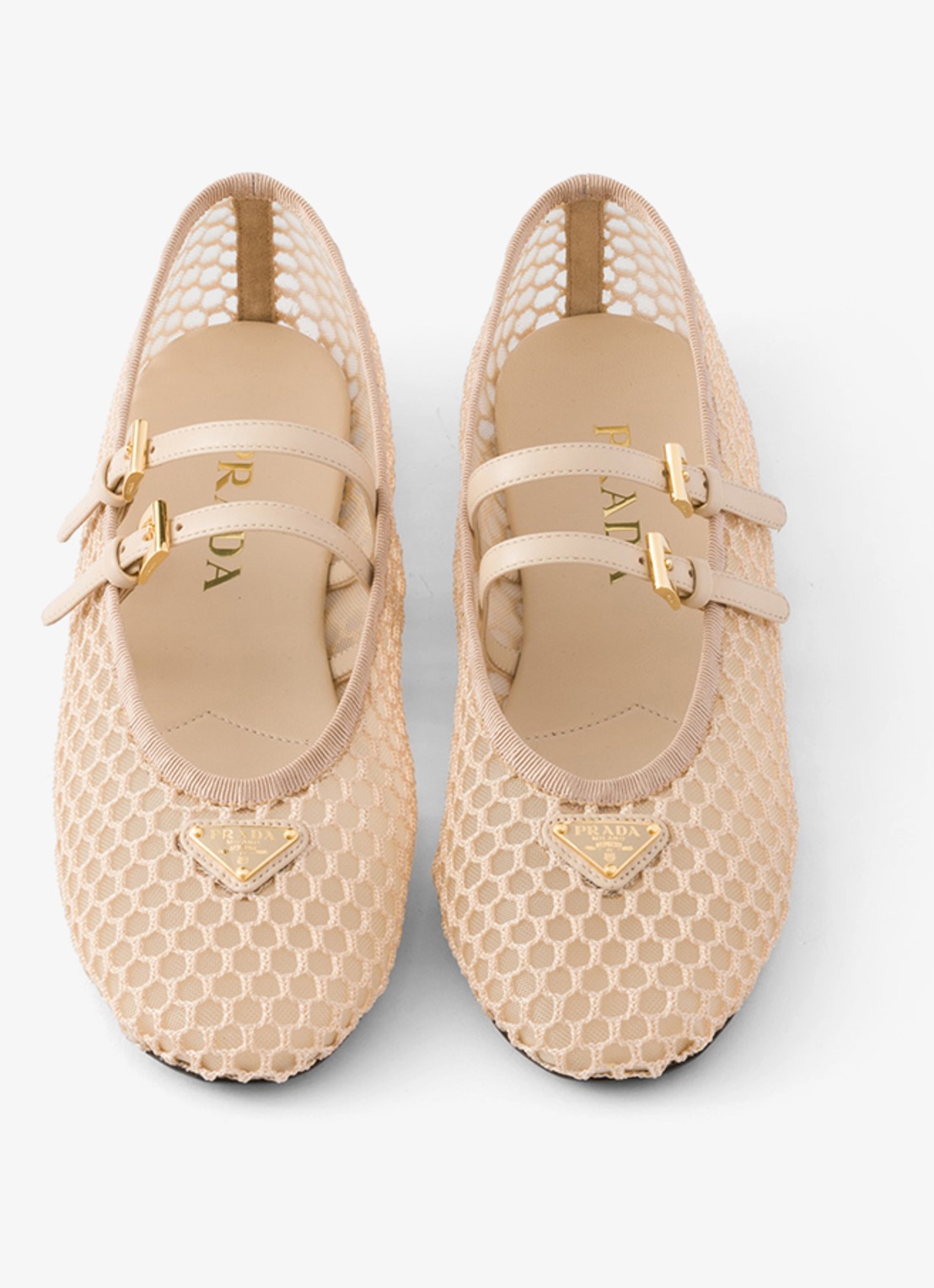 Prada Ballerina van mesh met leren details  - detail 4 beige