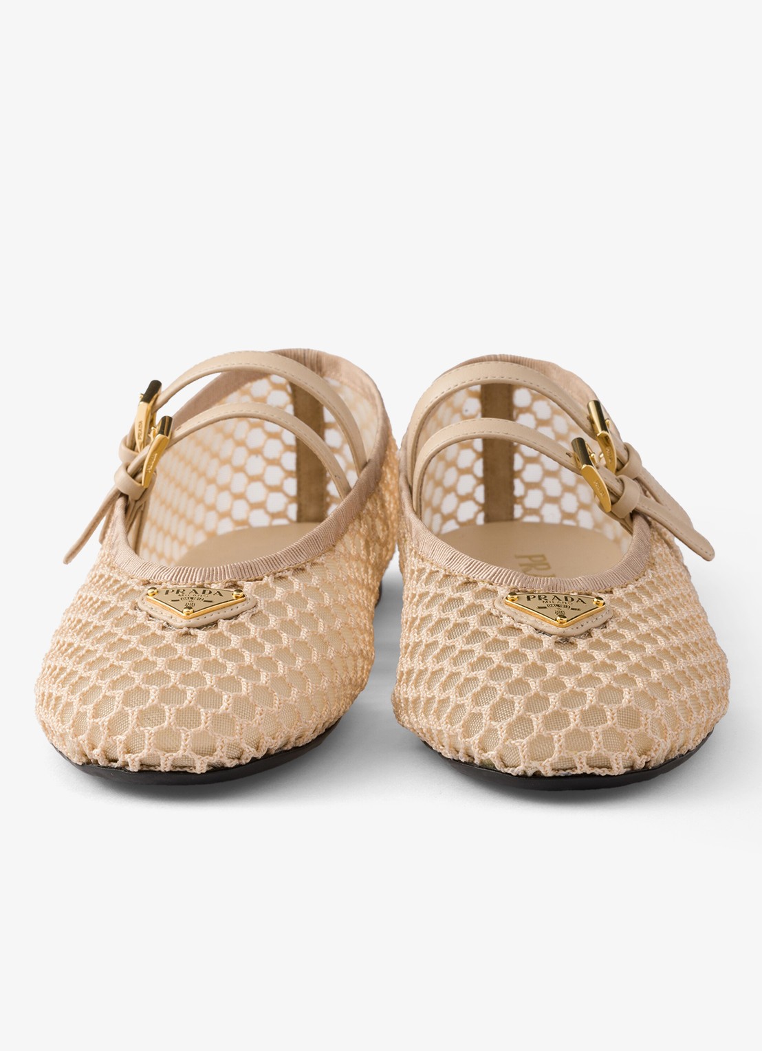 Prada Ballerina van mesh met leren details  - detail 5 beige