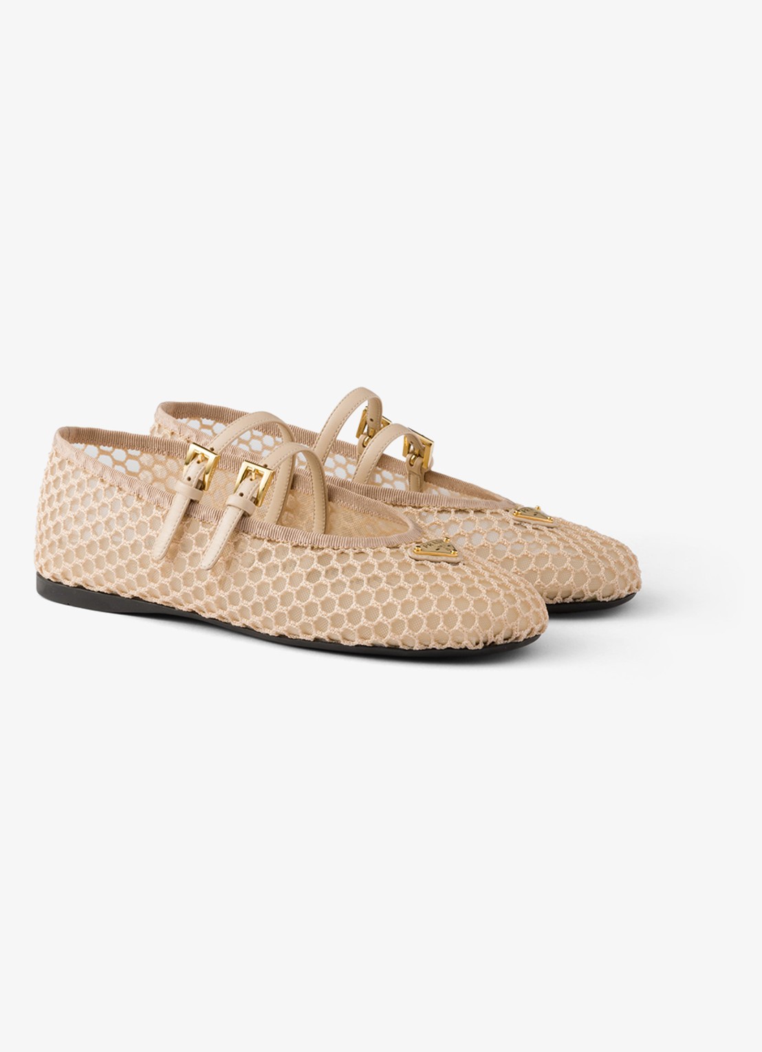 Prada Ballerina van mesh met leren details  - voorkant beige