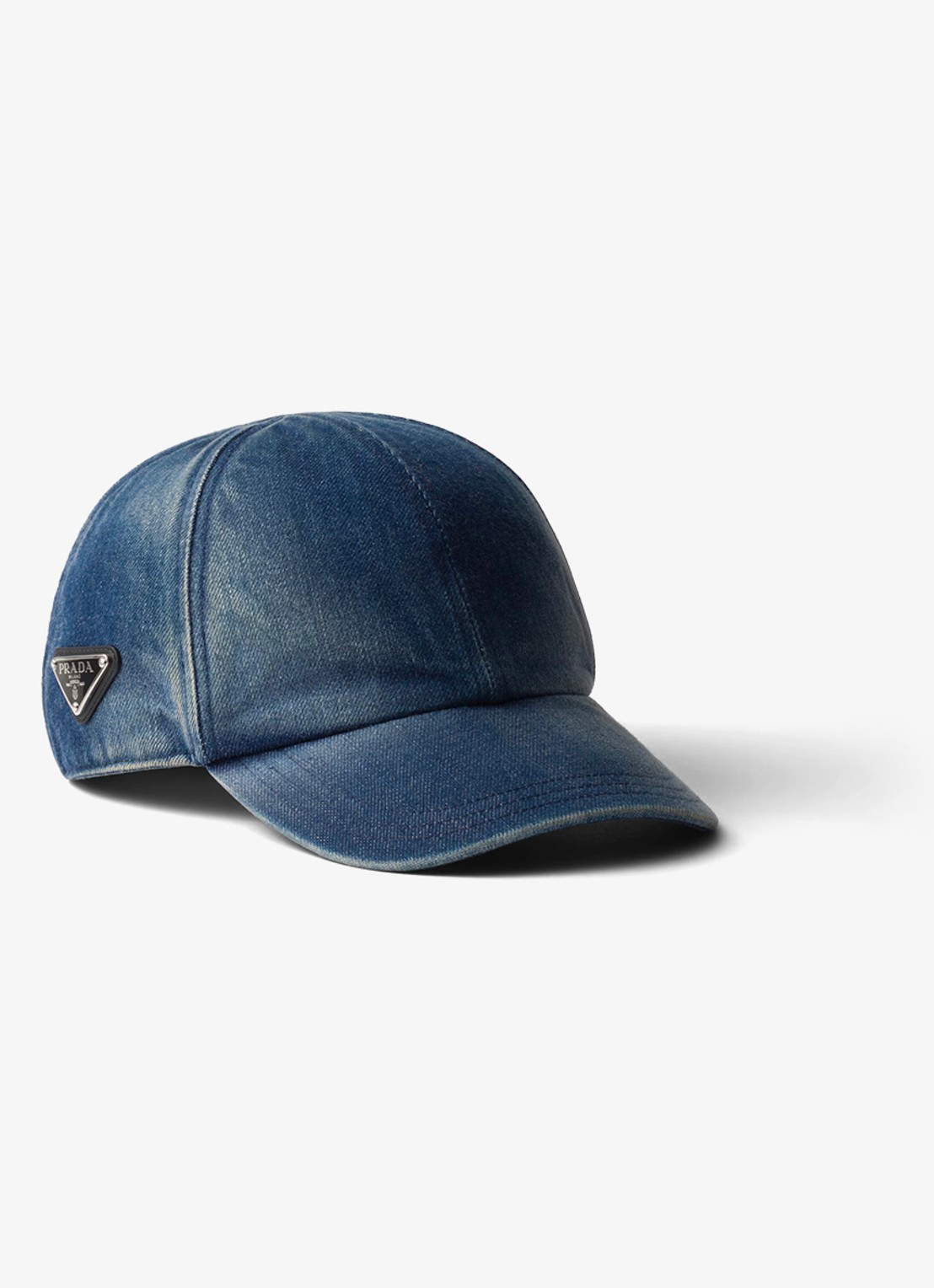 Prada Baseball pet van denim met verwassen afwerking - voorkant indigo