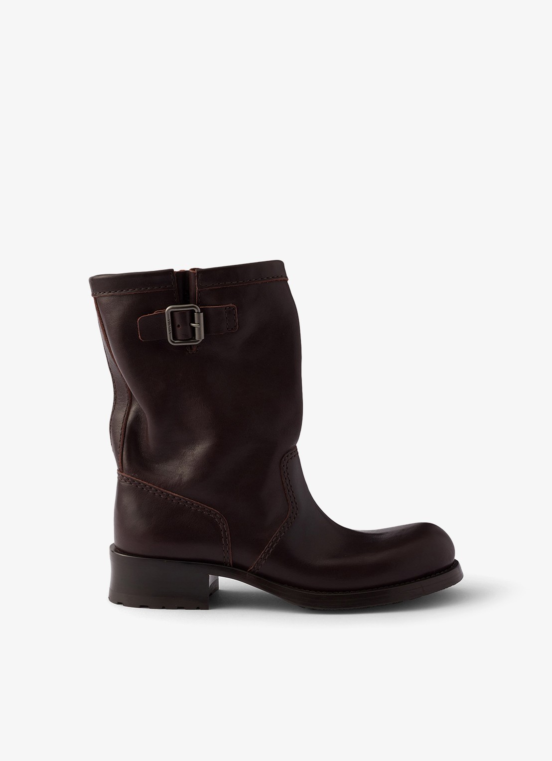 Prada Biker boot van kalfsleer - voorkant 2 donkerbruin