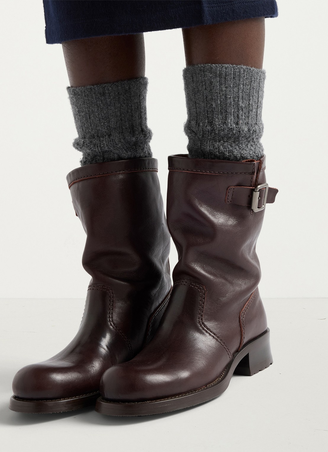Prada Biker boot van kalfsleer - voorkant 3 donkerbruin