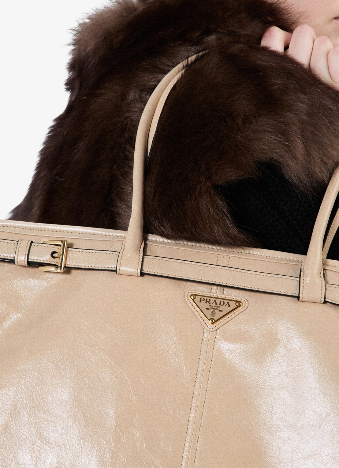Prada Bonnie Extra-Large schoudertas van kalfsleer - detail 3 beige