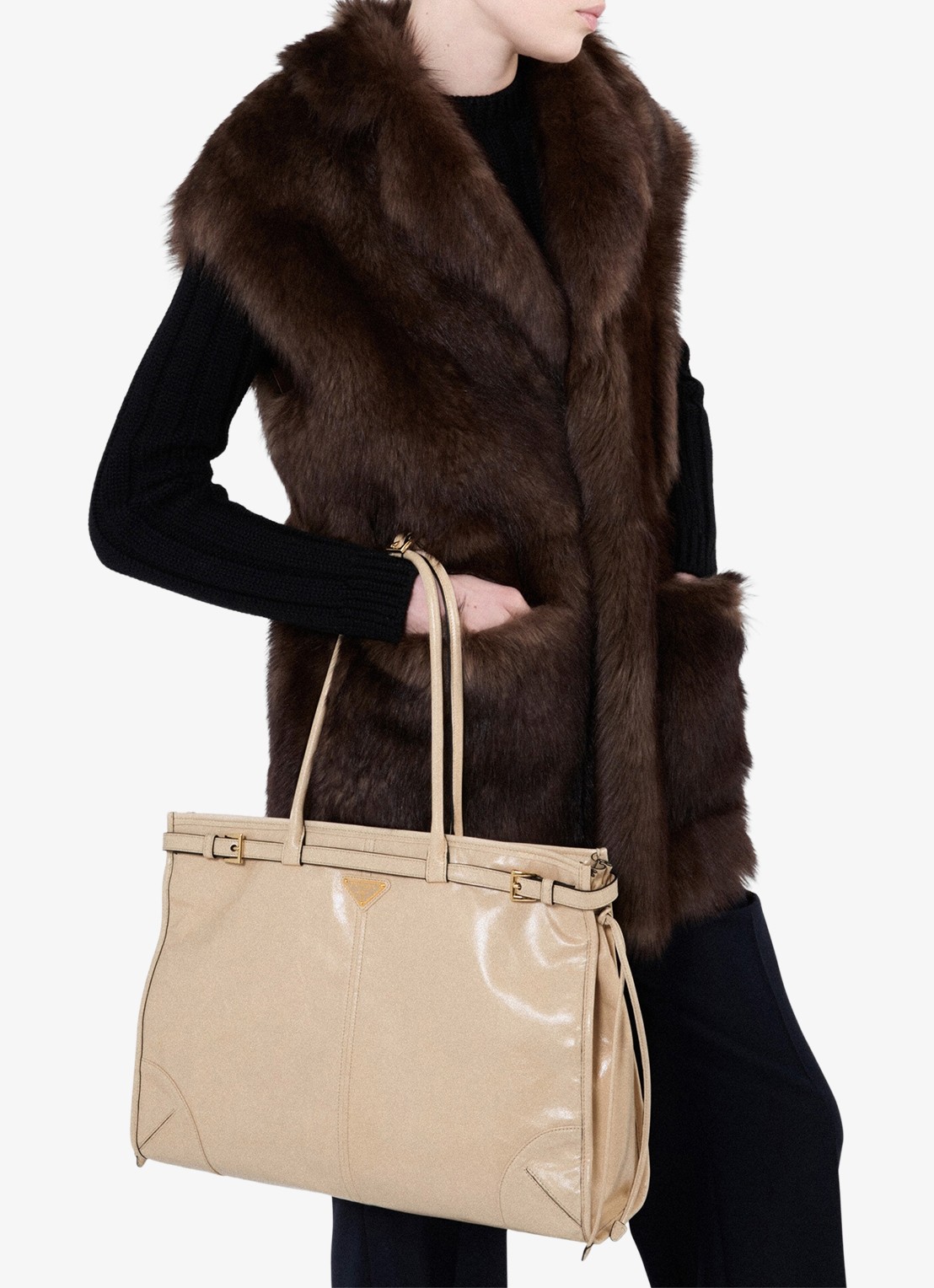 Prada Bonnie Extra-Large schoudertas van kalfsleer - detail 4 beige