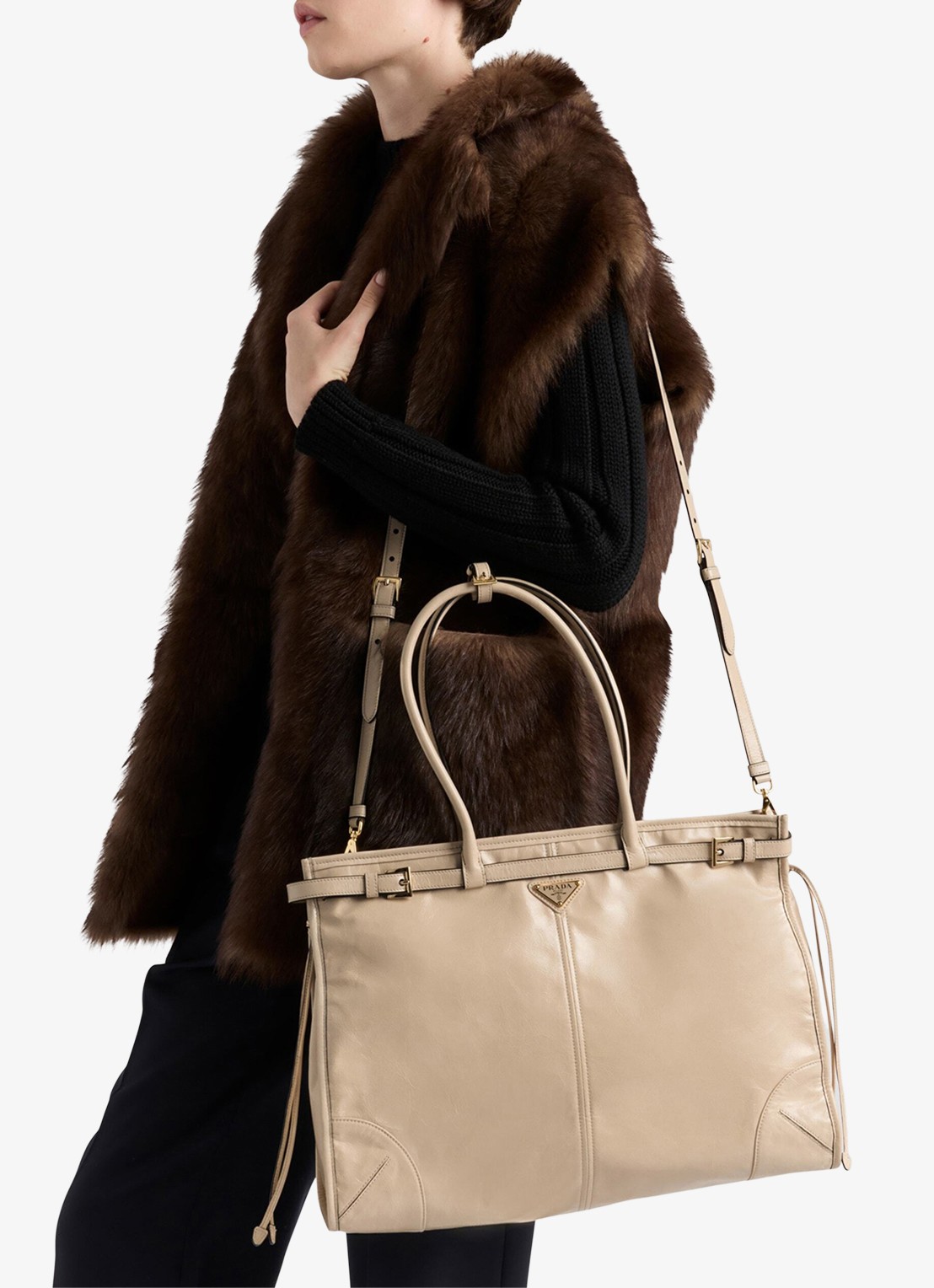 Prada Bonnie Extra-Large schoudertas van kalfsleer - voorkant 6 beige