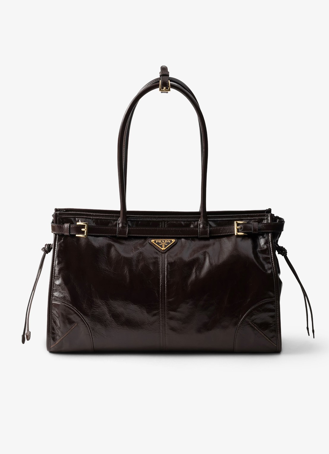 Prada Bonnie Large schoudertas van kalfsleer - voorkant donkerbruin