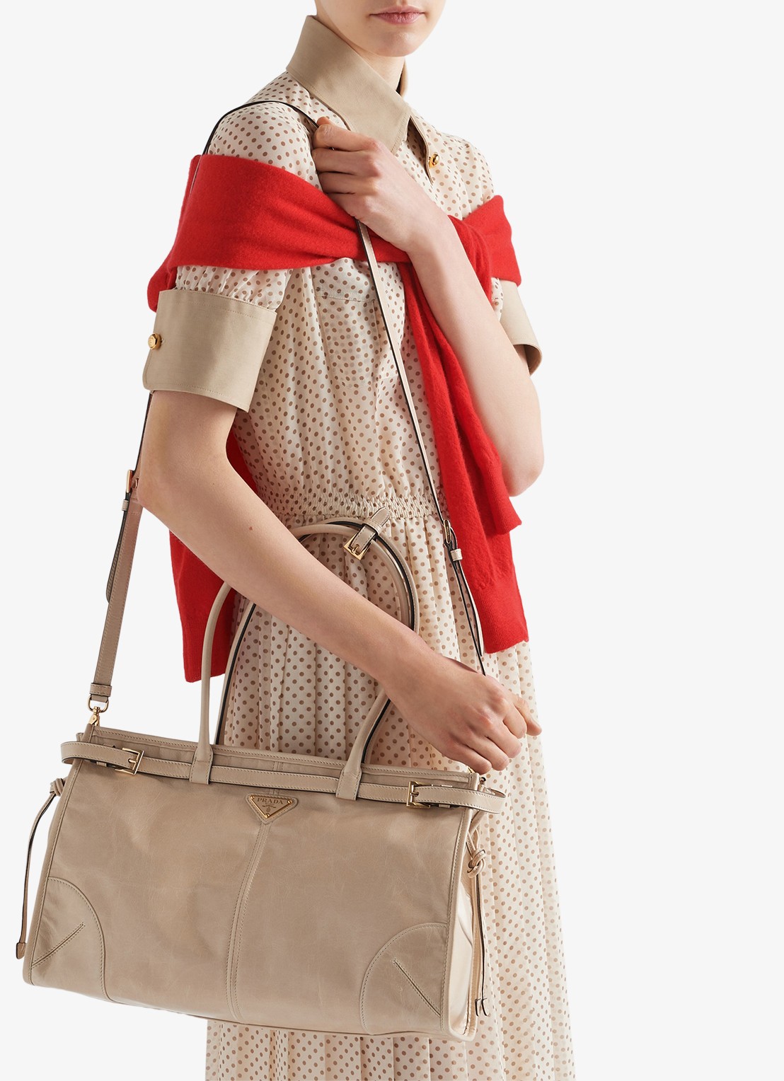 Prada Bonnie Large schoudertas van kalfsleer - voorkant 7 beige