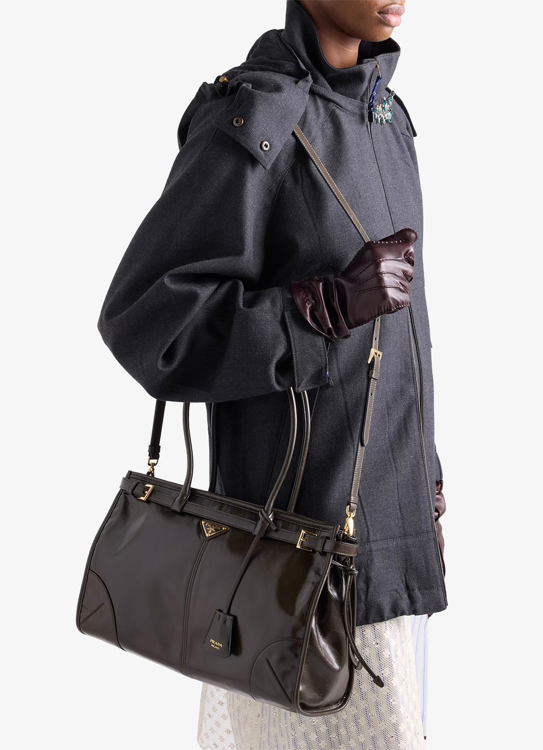 Prada Bonnie Large schoudertas van kalfsleer - voorkant 2 groen