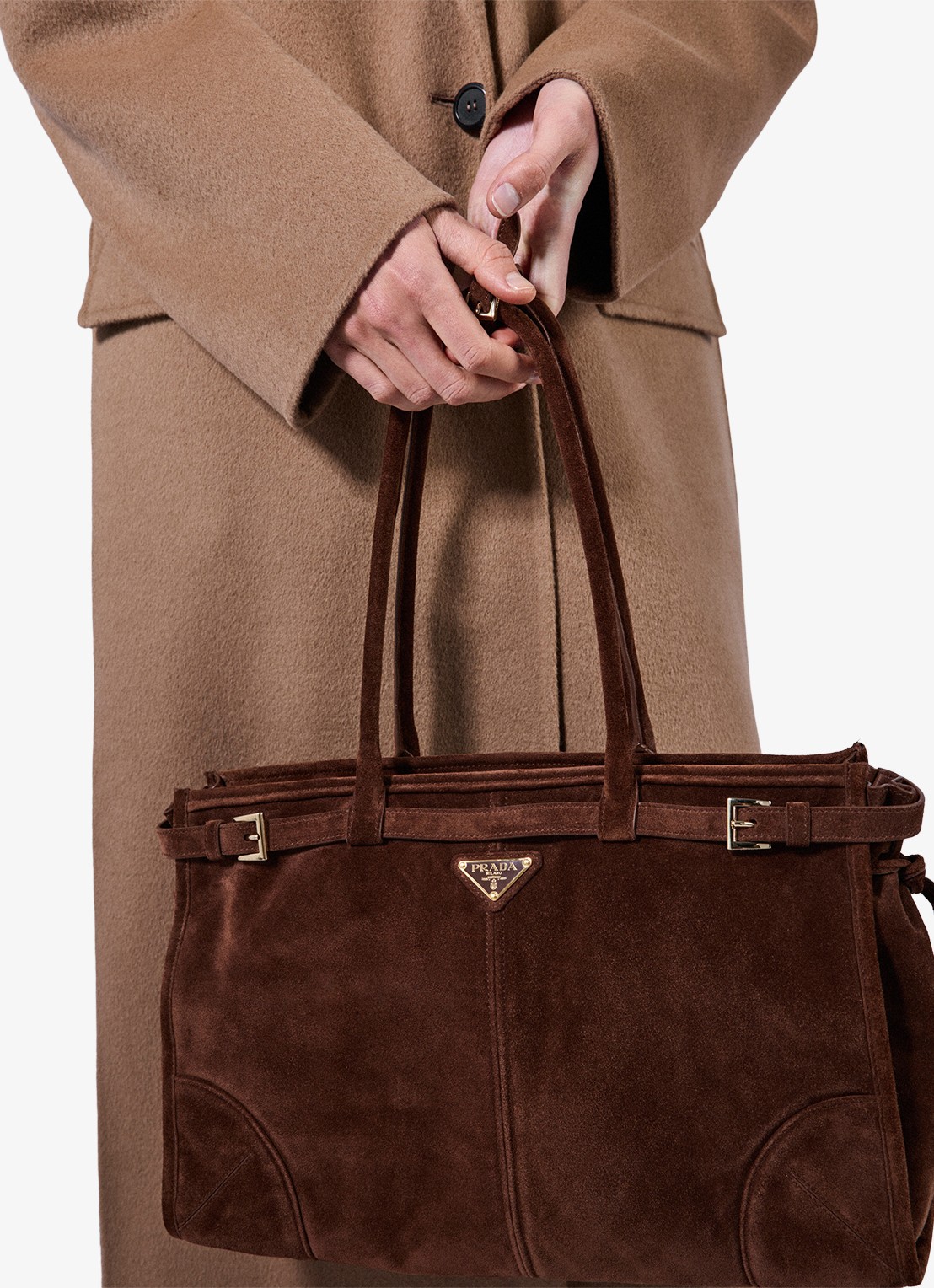 Prada Bonnie Large schoudertas van kalfssuède - detail 3 bruin