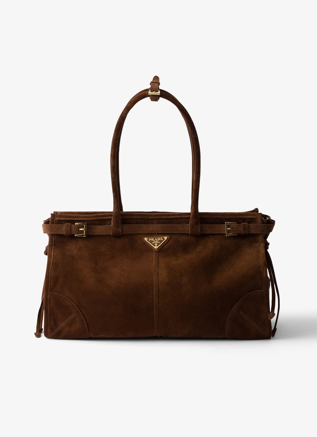 Prada Bonnie Large schoudertas van kalfssuède - voorkant bruin