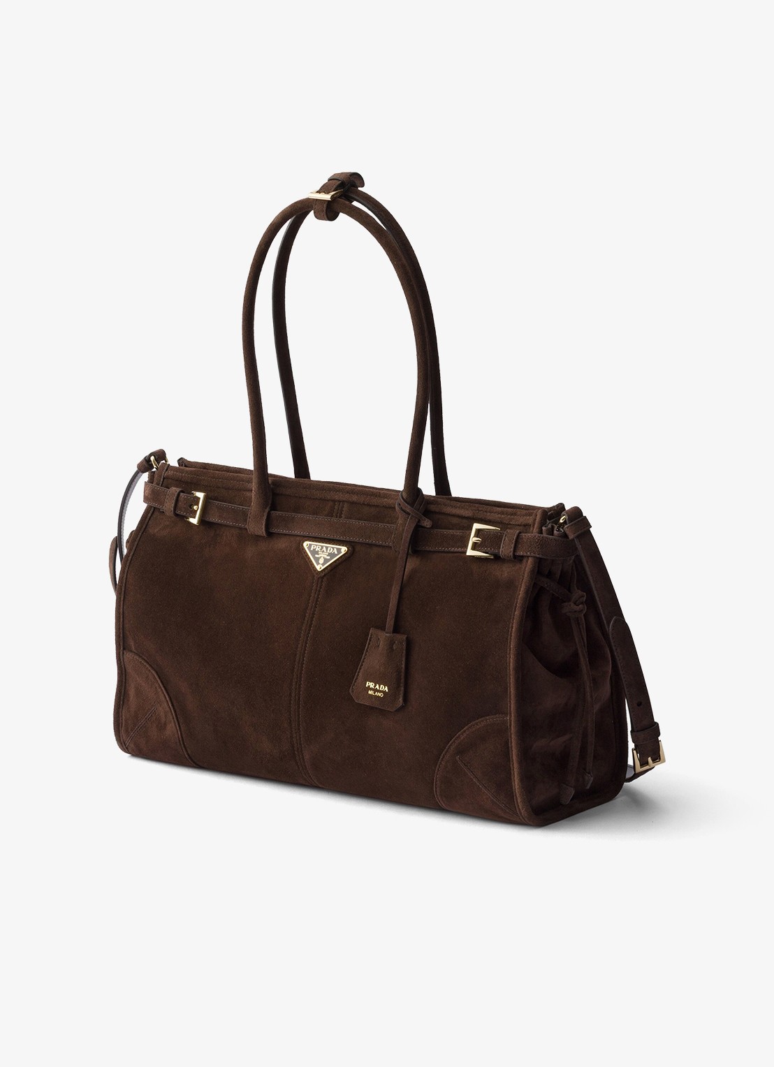 Prada Bonnie Large schoudertas van kalfssuède - voorkant 2 donkerbruin