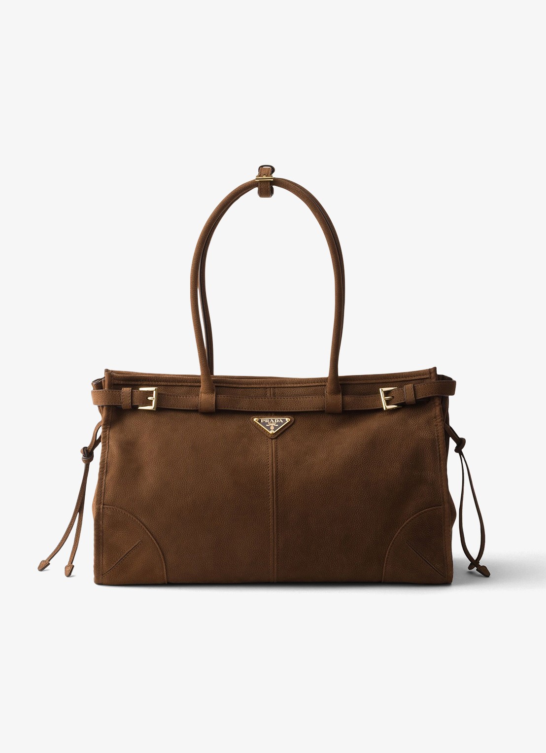 Prada Bonnie Large schoudertas van nubuck - voorkant donkerbruin