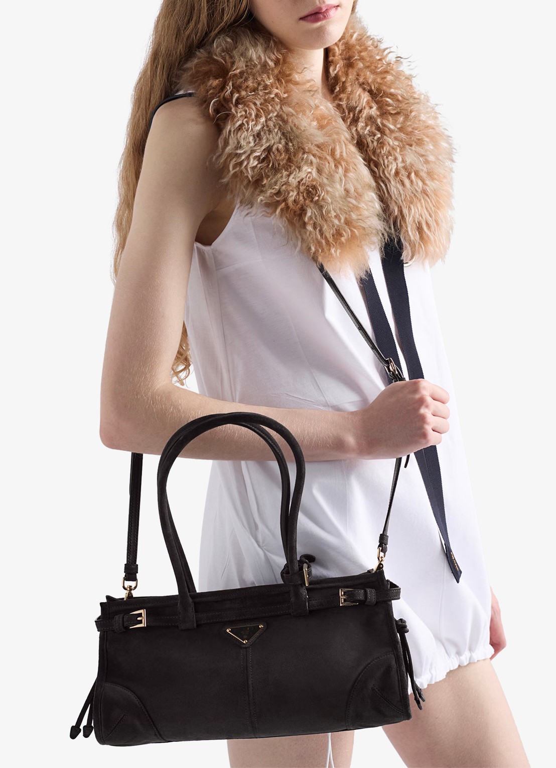 Prada Bonnie Medium handtas van kalfssuède - voorkant 2 taupe